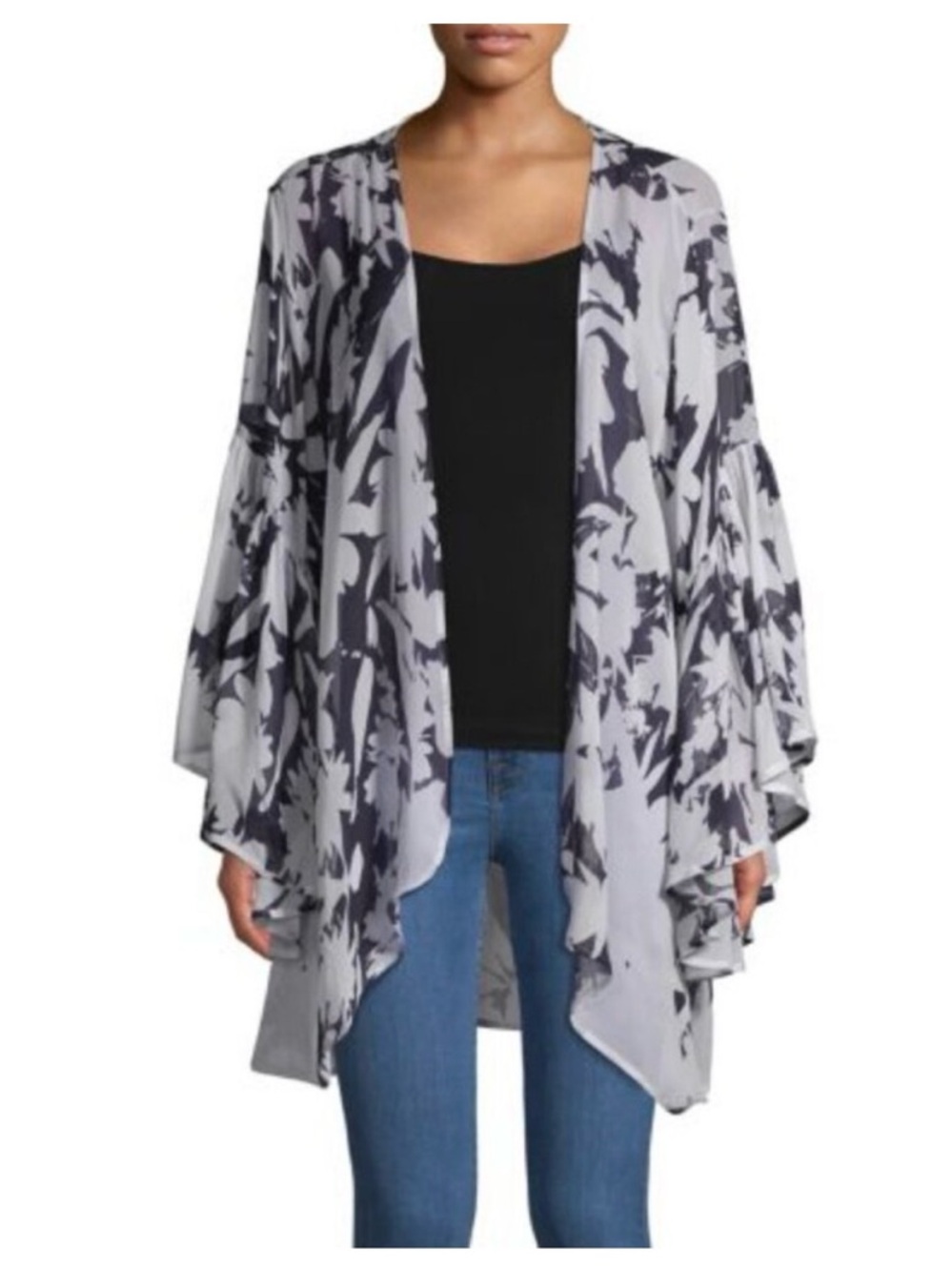 SAACHI Dreamy Afternoon Black & White Floral Sheer Kimono- OS